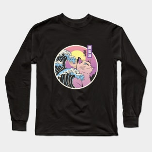 Japanese Vaporwave Cat Long Sleeve T-Shirt